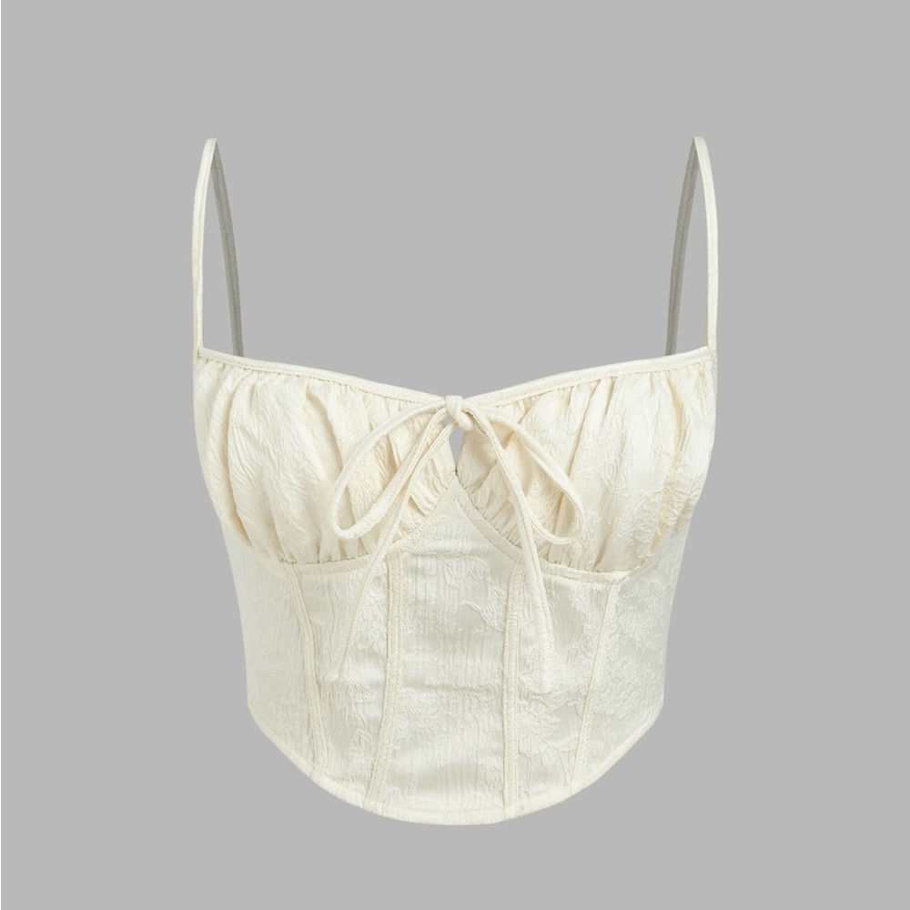 Jacquard Knotted Corset Shirred Tank Top